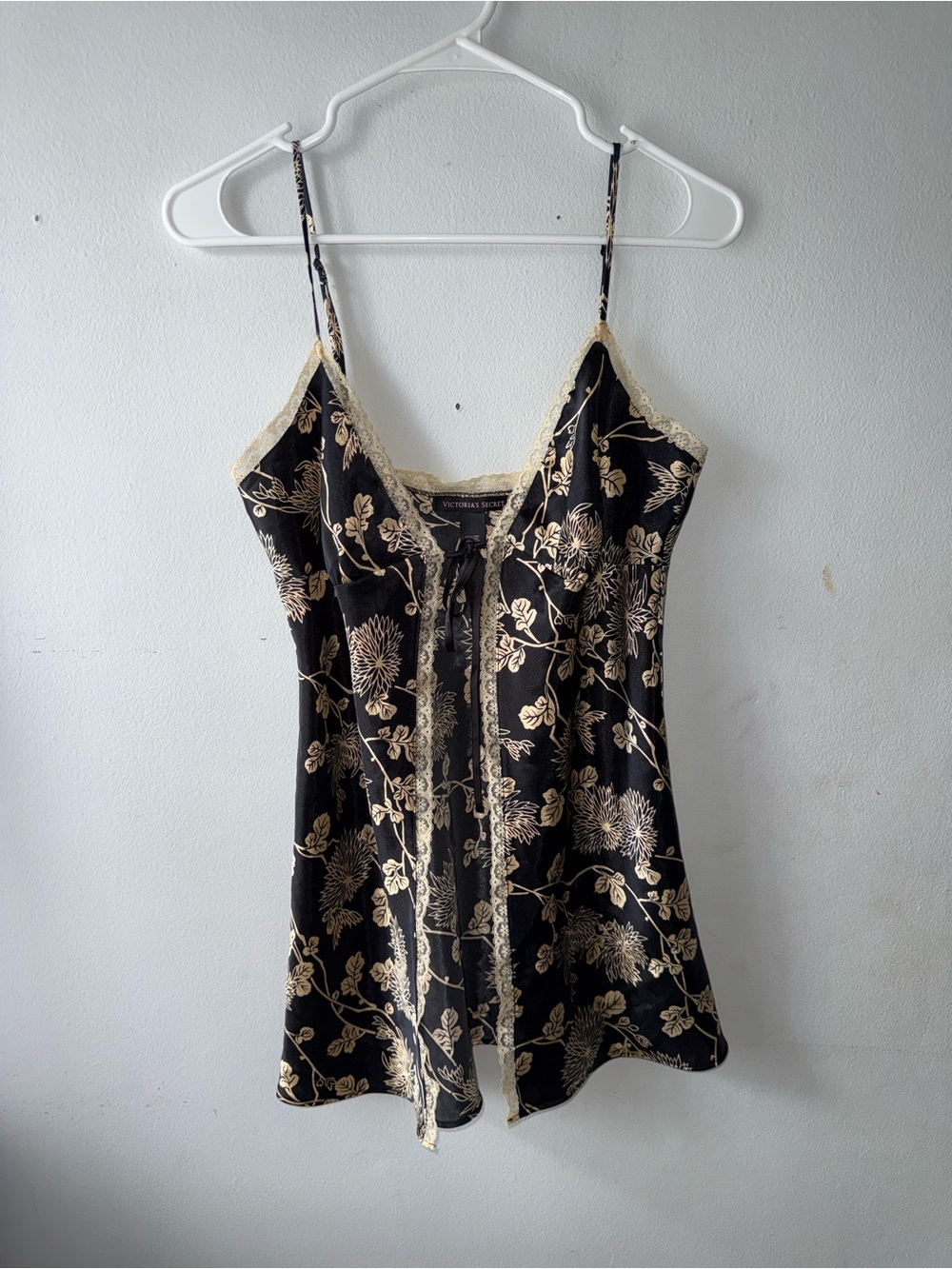 Victoria's Secret Black and Gold Floral Lace Trim Chemise